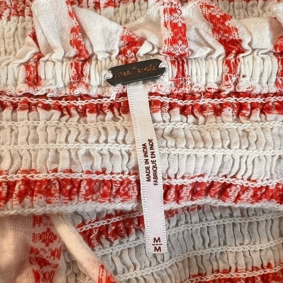 Free People Electric Love Red White Striped Lace Up Smocked Cropped Boho Top M - Picture 14 of 16